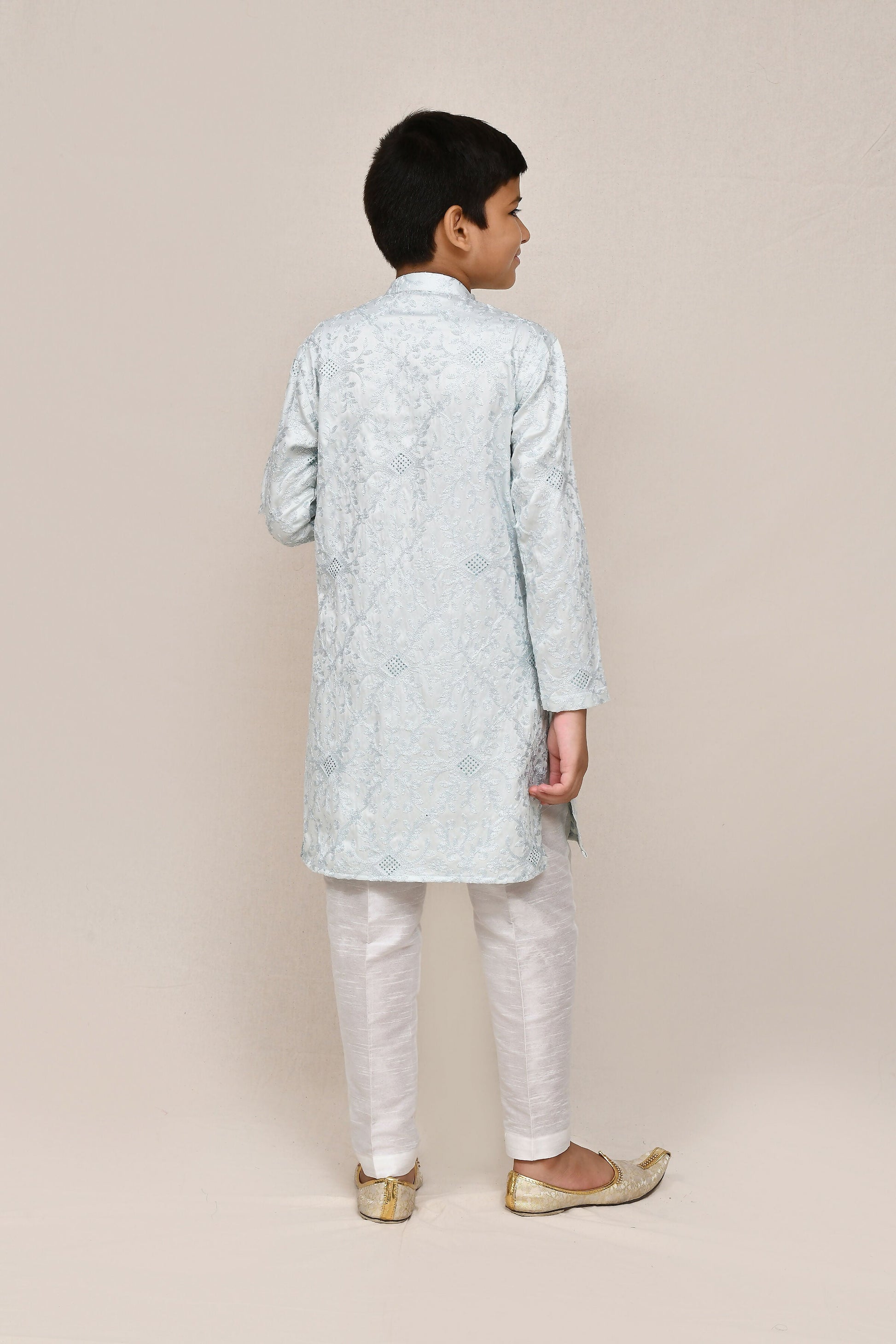 Joban Fashion Silk Based Thread Work Sky Blue Kurta With Straight Fit Pant