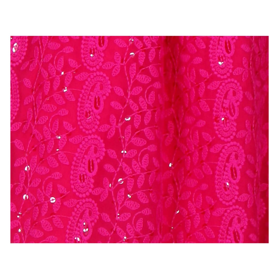 Akarshan viscose Lukhnowi Chikankari Anarkali kurta with leggings - Pink 