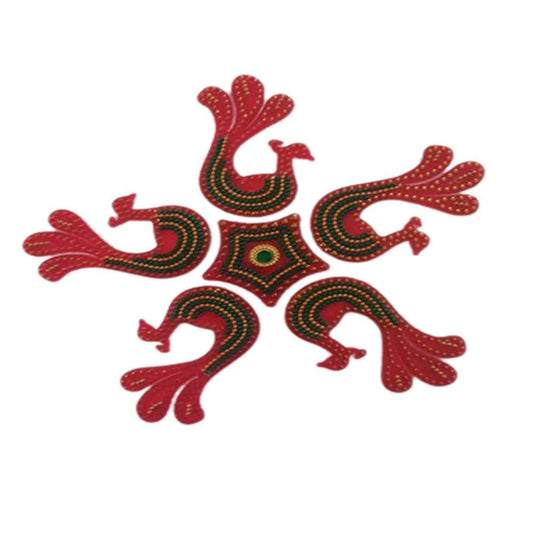 Kundan HandiKrafts Handcrafted Maroon Colour Peacock Kundan Rangoli - Grab2buy