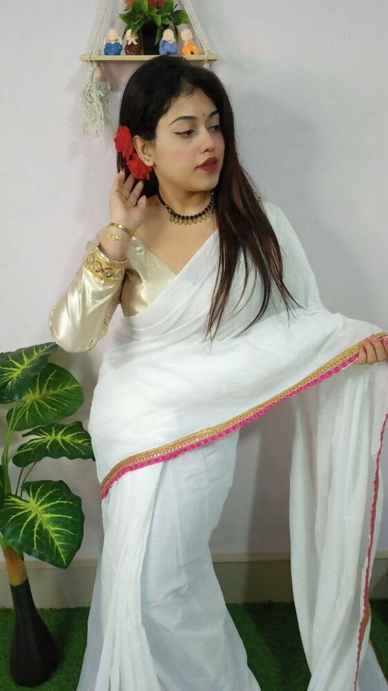 Exclusive Collection Beautiful Khadi Cotton Handloom Grab2Buy With Beautiful Zari Border - White 