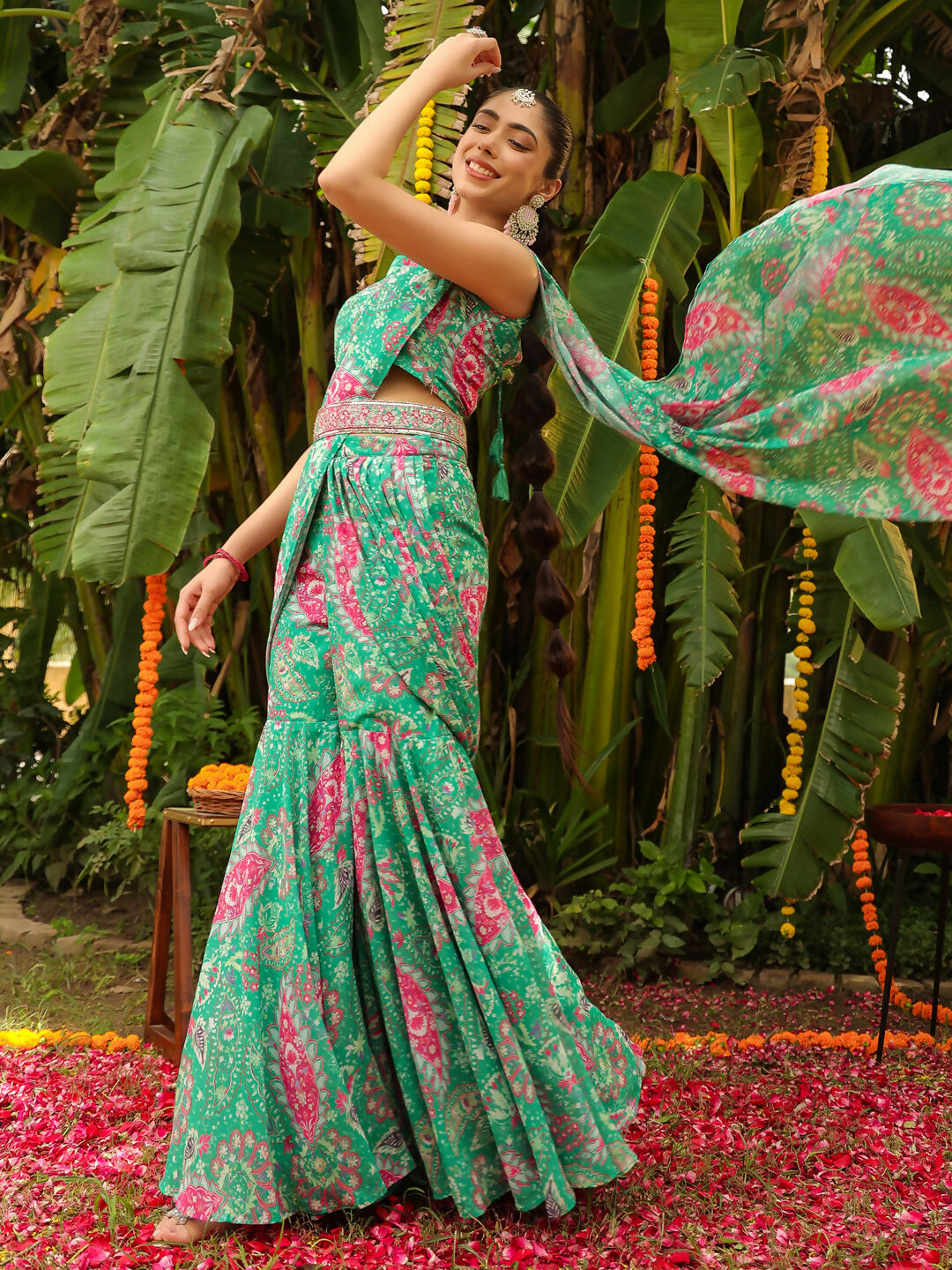 Janasya Green Georgette Floral Grab2Buy 
