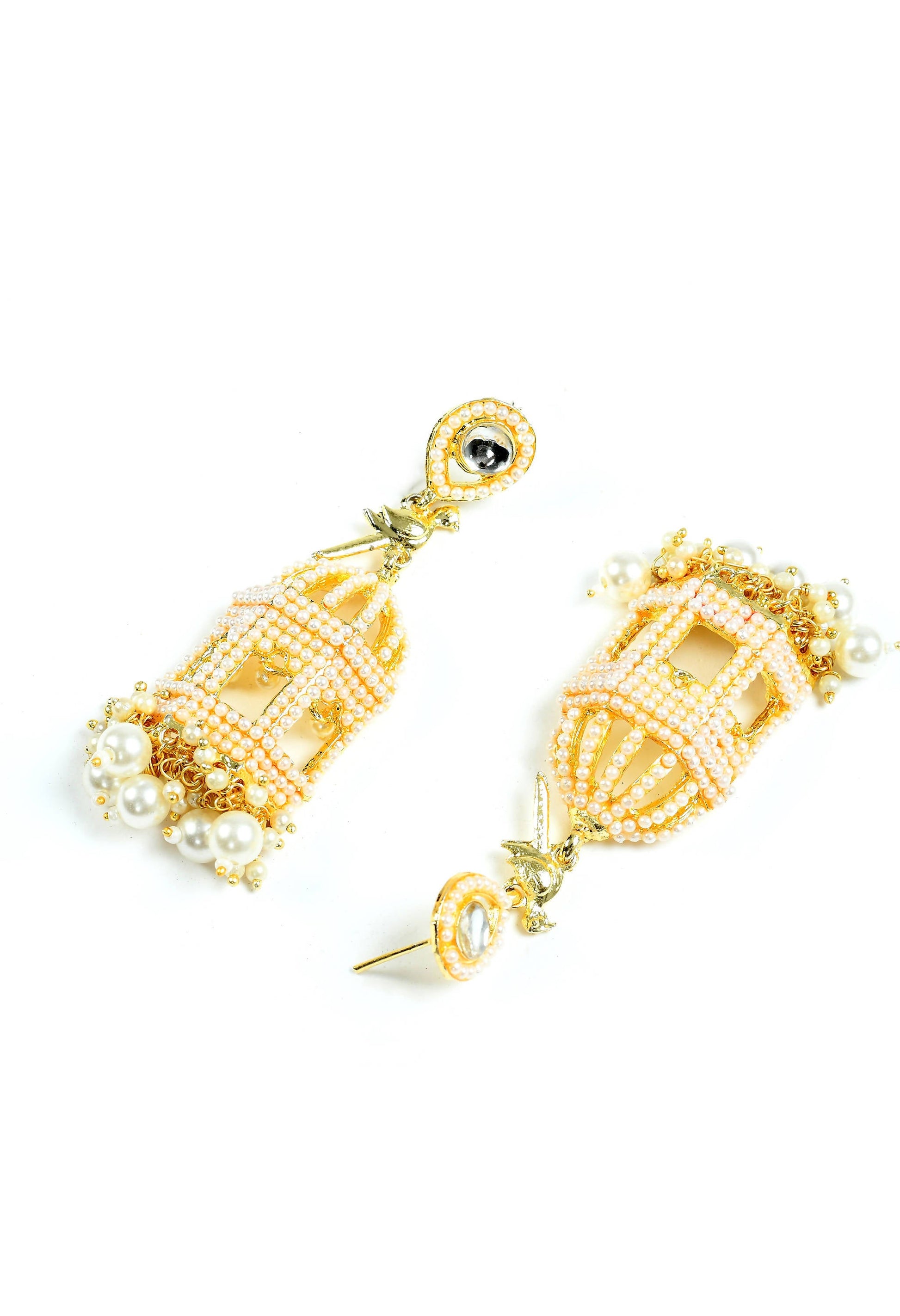 Mominos Fashion Johar Kamal Golden Color Bird Nest Earrings With Pearls - Grab2buy