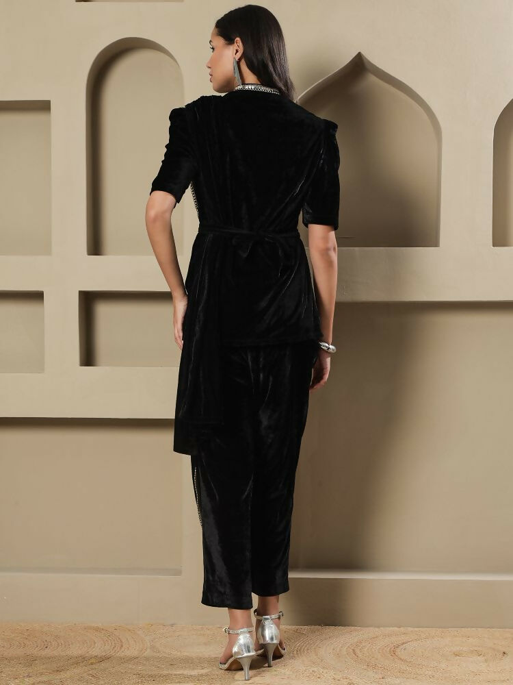 Joban Fashion Women Black Velvet Hand Embellishment Stitched Kurta Set