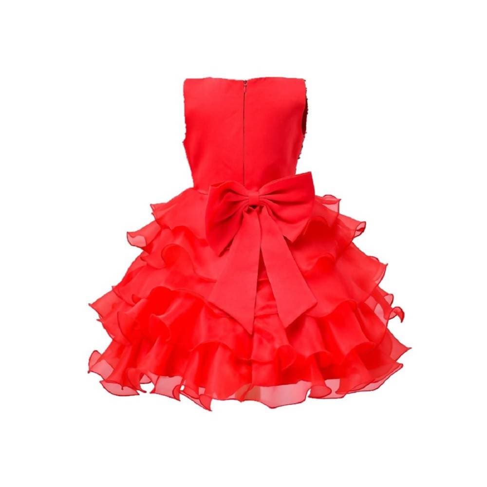 Asmaani Baby Girl's Red Color Satin Knee Length Frock (AS-DRESS_22068) - Grab2buy