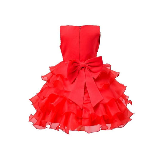 Asmaani Baby Girl's Red Color Satin Knee Length Frock (AS-DRESS_22068) - Grab2buy