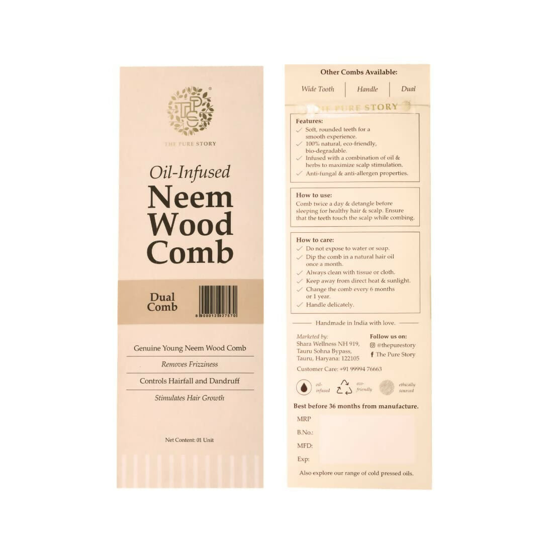The Pure Story Oil Infused Neem Wood Dual Comb  Grab2Buy The Pure Story Grab2Buy