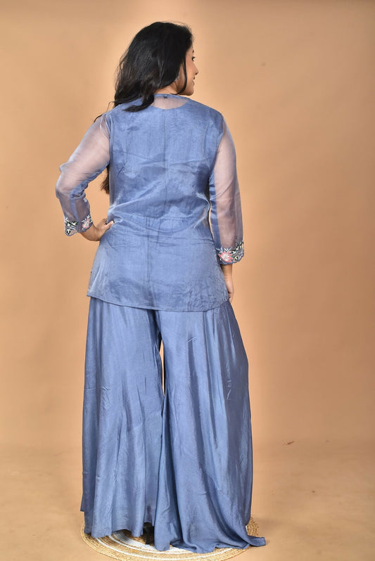 Morchari Women And Hand Embroidery Palazzo Set-Grey 