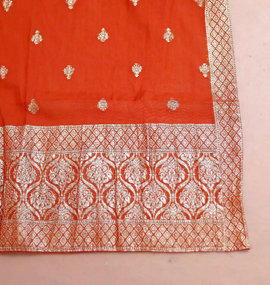 Miravan Womens Orange Embroidered Straight Kurta With Palazzo And Dupatta Set