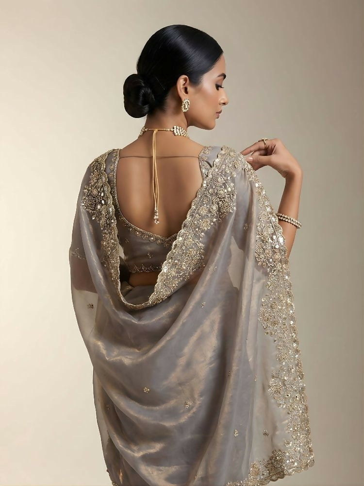 Joban Fashion Beige Fandy Satin Silk Party Wear Sarees