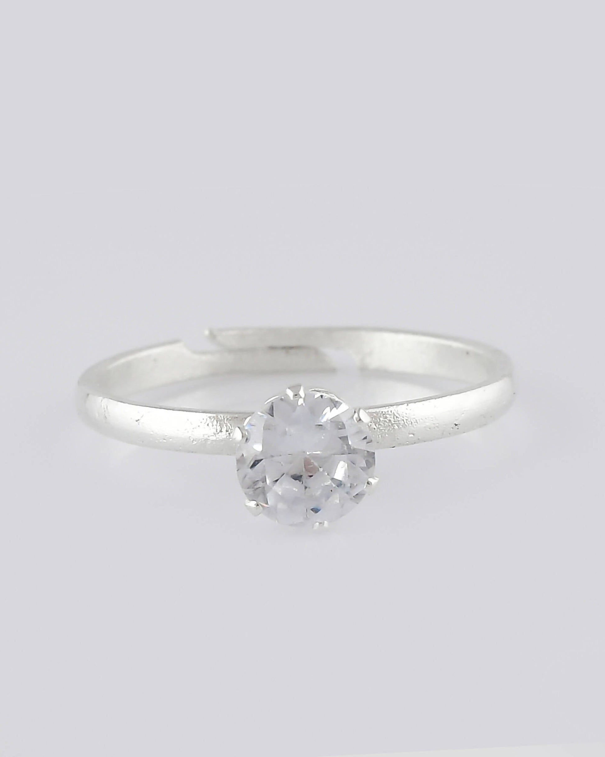 VOJ white CZ-detail Stainless Steel Cubic Zirconia Silver Plated adjustable finger Ring 