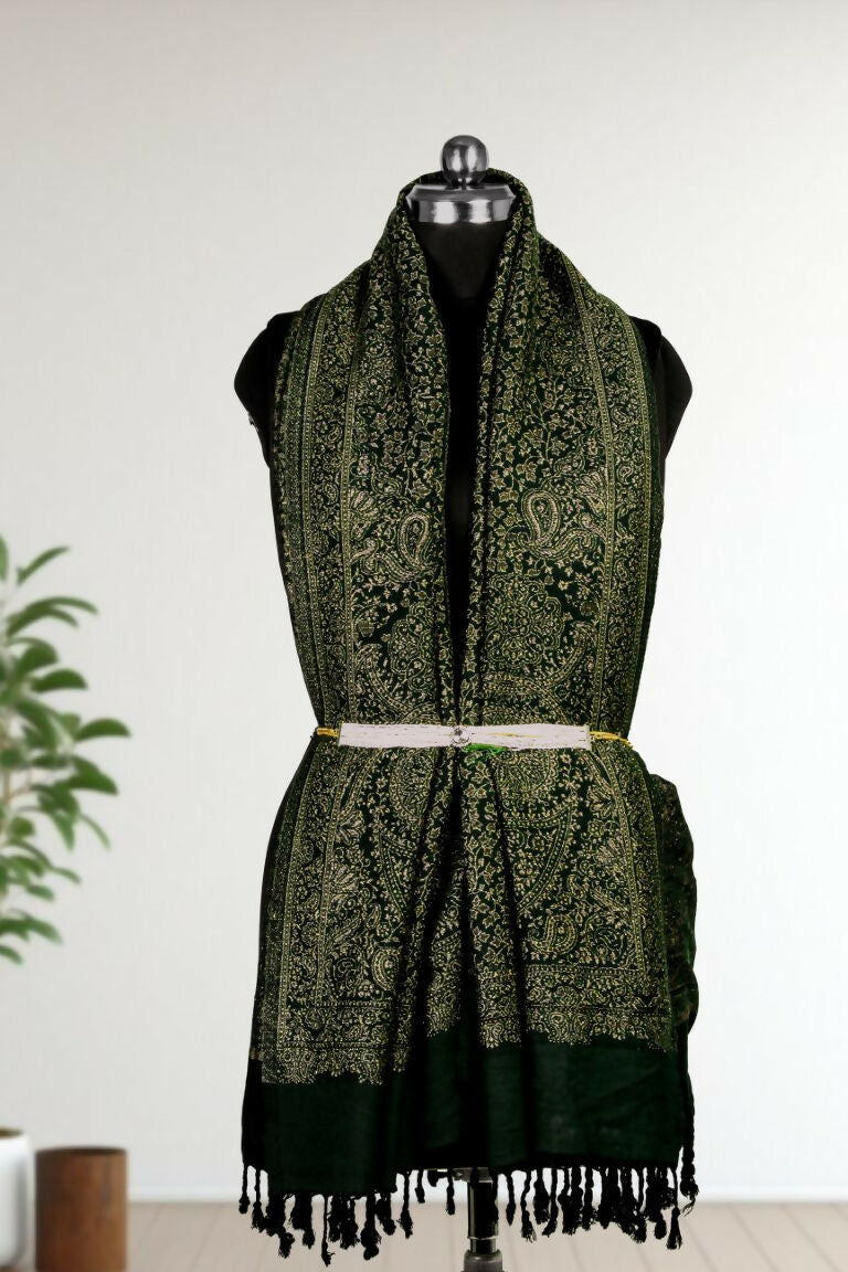 Weaving Mystery Handloom Pashmina Shawl-Kaani Zari - Green  Grab2Buy Weaving Mystery Grab2Buy