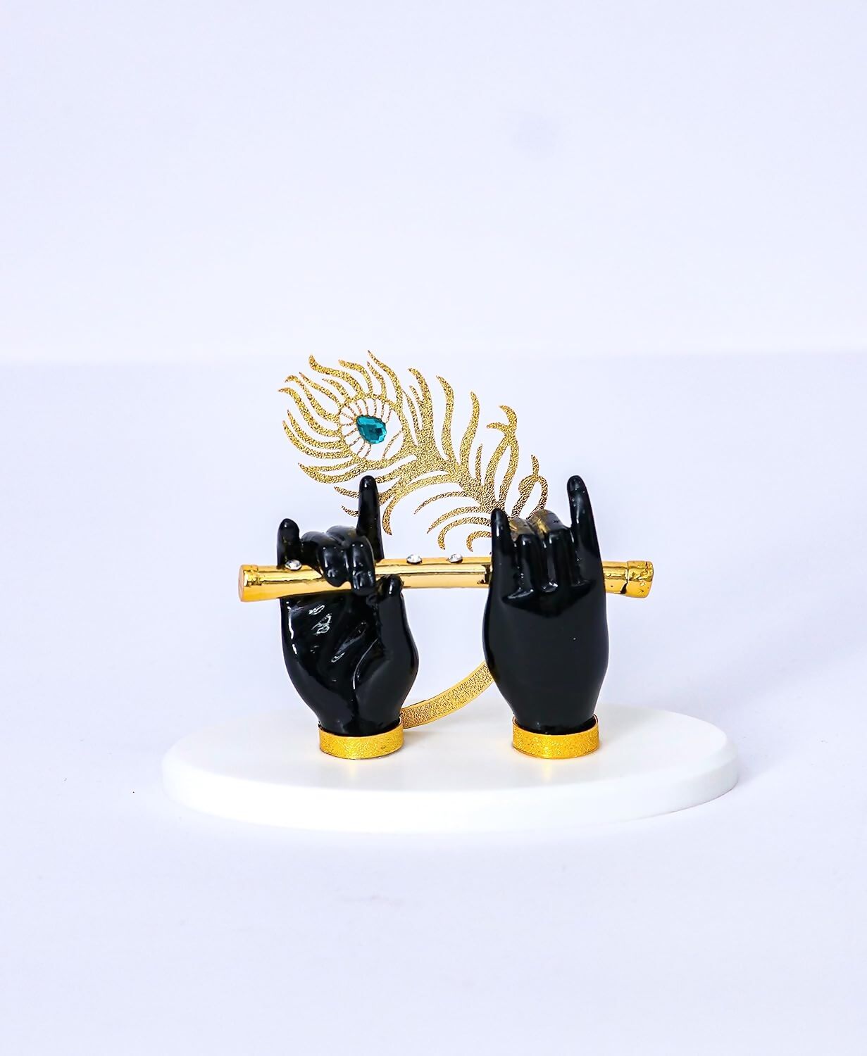 House Of Wemy Gold-Polished Lord Krishna Hands Idol with Flute and Pecock Feather - Black 