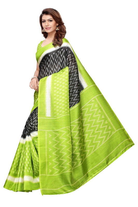 Vamika Mehandi Green Kalamkari With Jhalar Khadi Silk Saree - Grab2buy