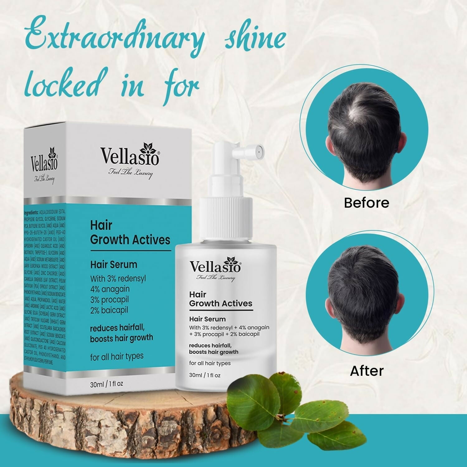 Vellasio Hair Growth Serum Actives - 3% Redensyl, 4% Anagain, 3% Procaoil, 2% Baicapil  Grab2Buy Vellasio Grab2Buy