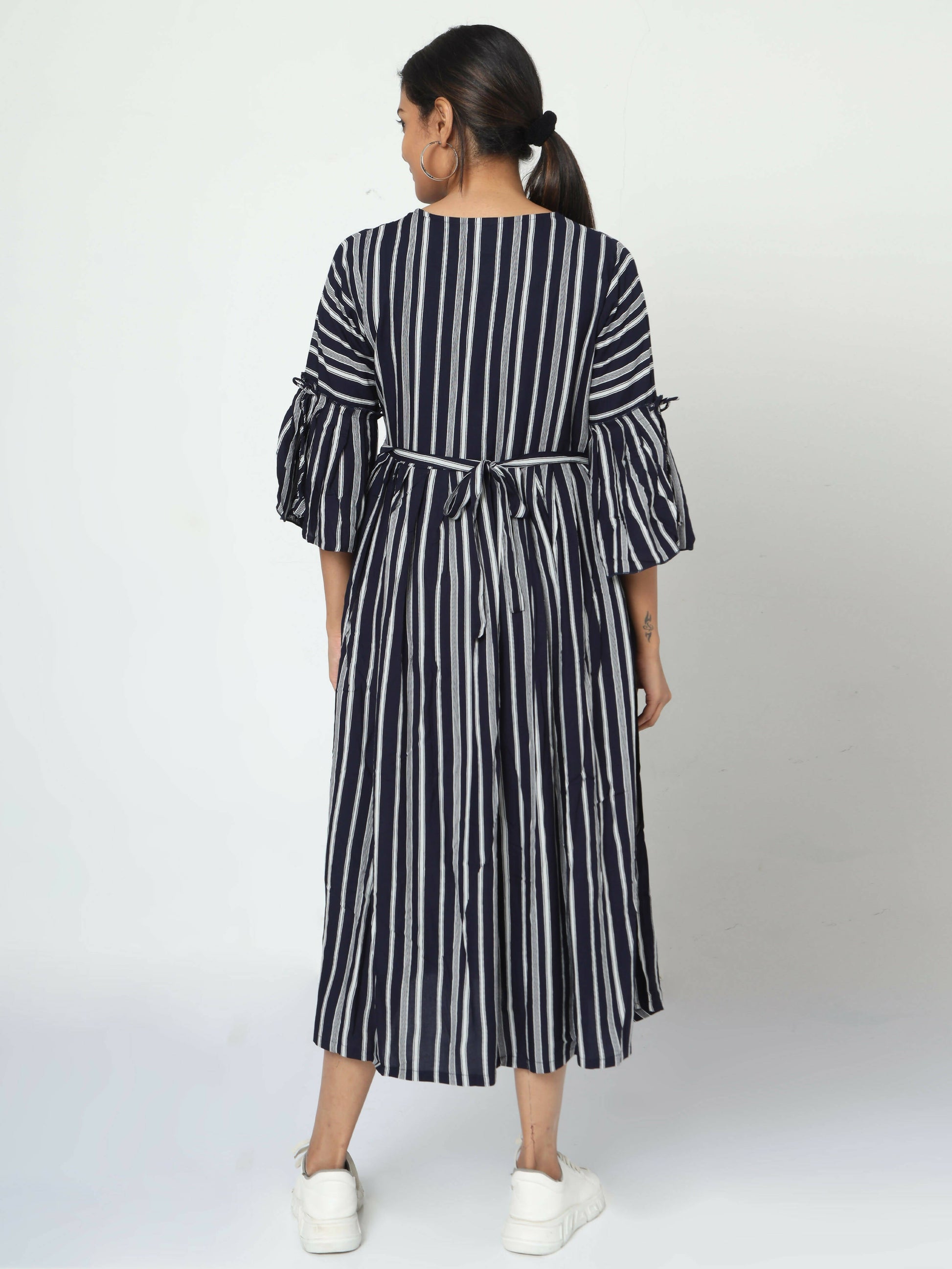 Manet Three Fourth Maternity Dress With Concealed Zipper Nursing Access - Navy Blue