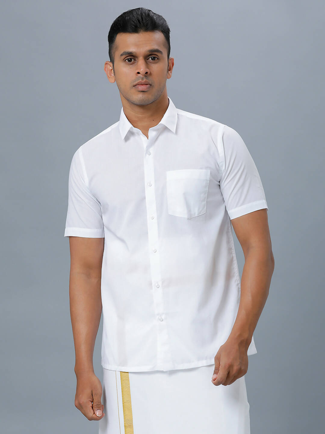 Ramraj Cotton Mens Half Sleeve Formal 100 % Cotton White Shirt 