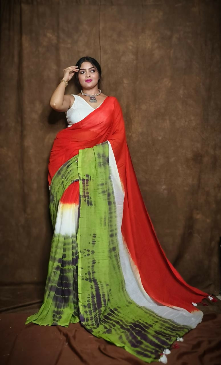 Exclusive Collection Red Green Beautiful Super Soft Most Comfortable Pure Mul Cotton Grab2Buy 