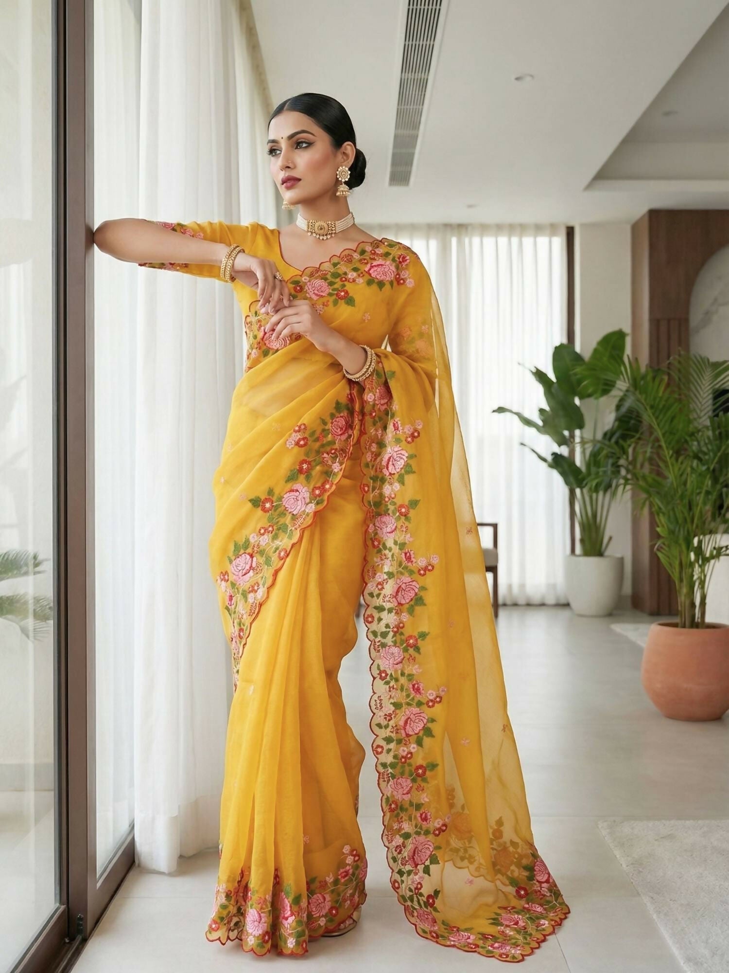 Joban Fashion Yellow Candy Crush Party Wear Sarees