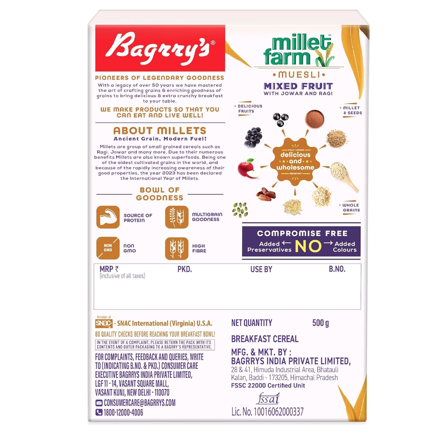 Bagrry's Millet Farm Mixed Fruit Muesli with Jowar and Ragi - Grab2buy