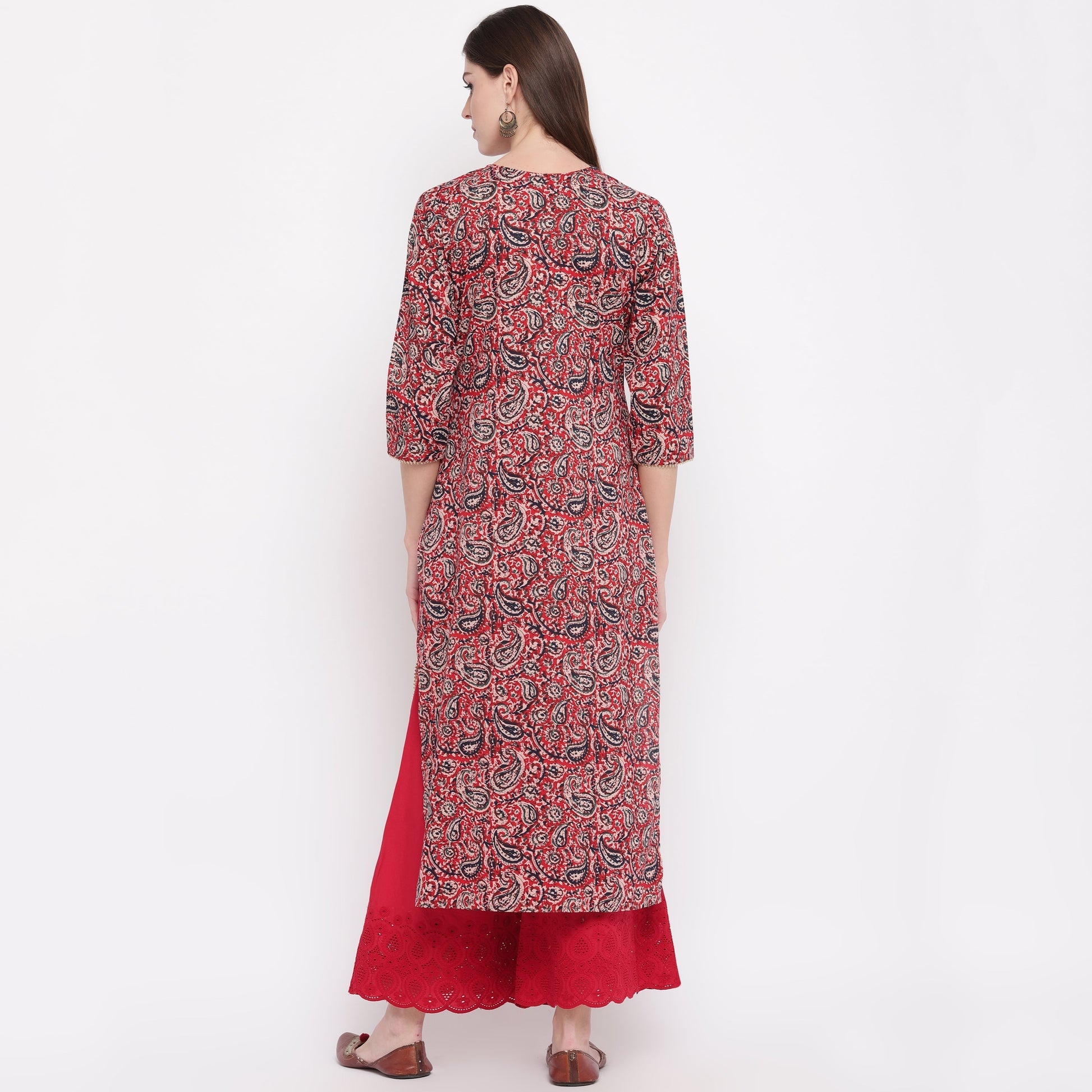 NOZ2TOZ Women's Red Kalamkari Print Cotton Kurta- (1pc set) 