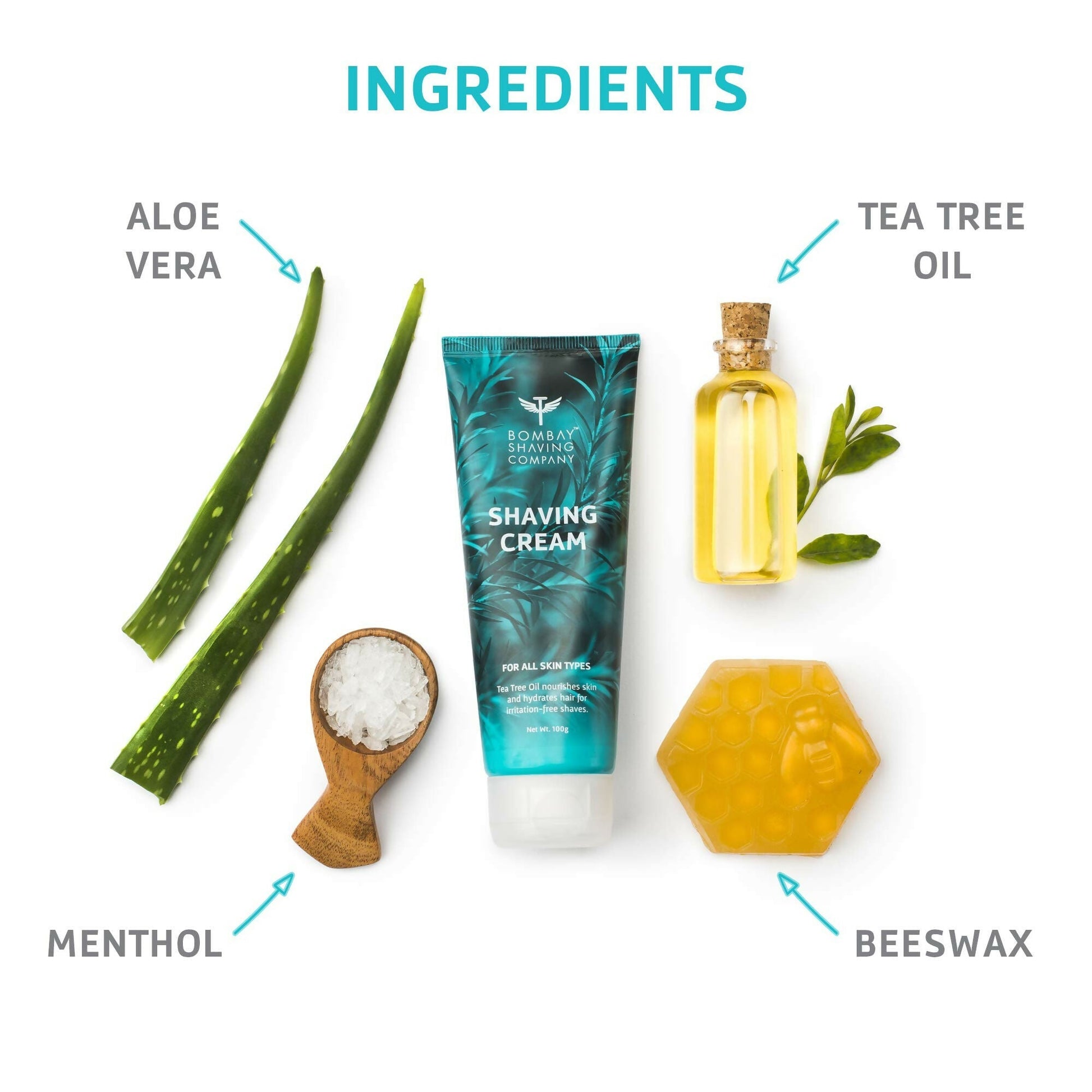 Bombay Shaving Company Shaving Cream with Tea Tree oil, Aloe Vera & Menthol Extracts 