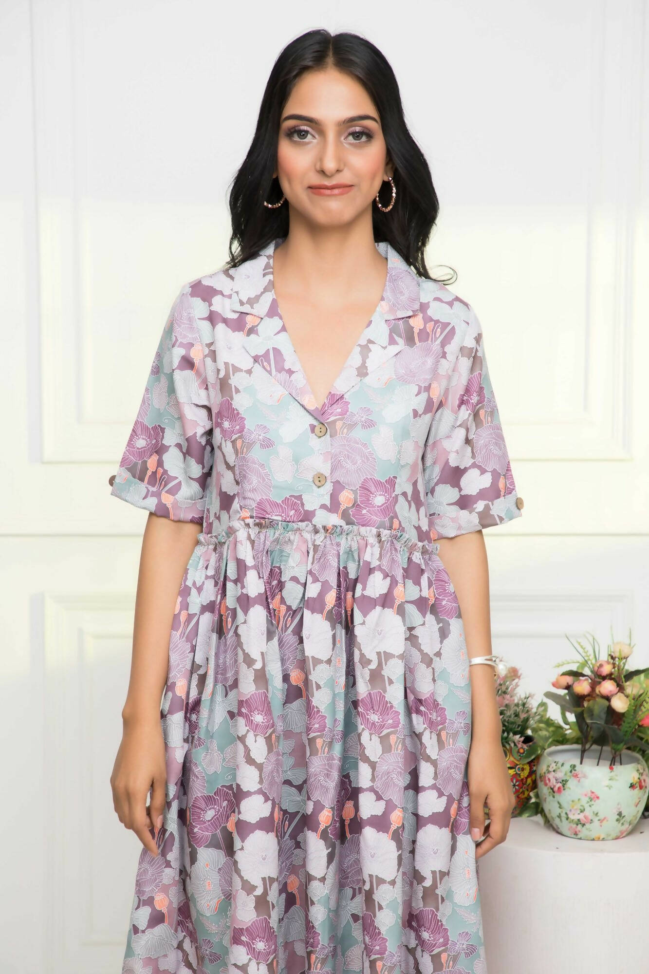 Myshka Women Multi-Floral Rayon A-Line V-Neck Dress
