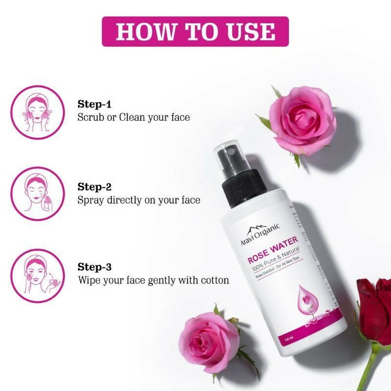 Aravi Organic 100% Steam Distilled Rose Water Face Toner Spray 