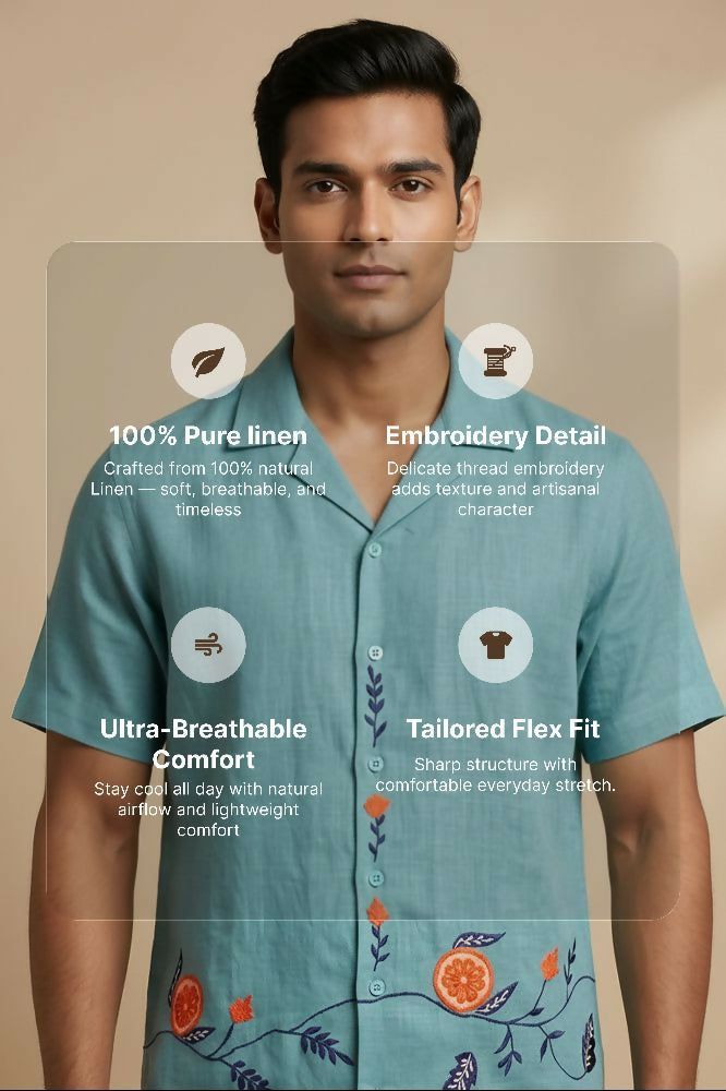 Coastline — Sea Green Embroidered Linen Shirt by Hilo Design