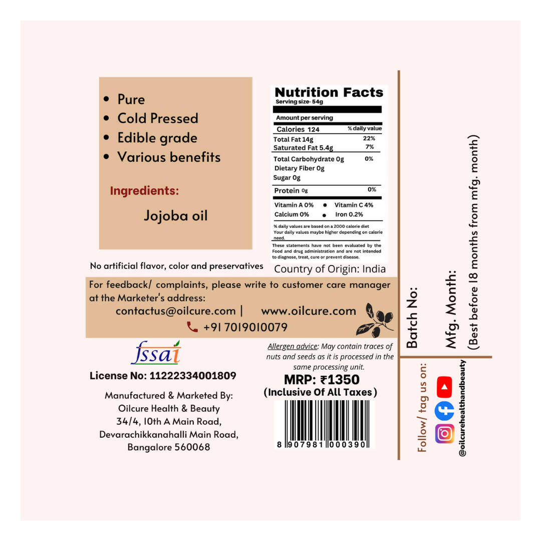 Oilcure Jojoba Oil Cold Pressed 