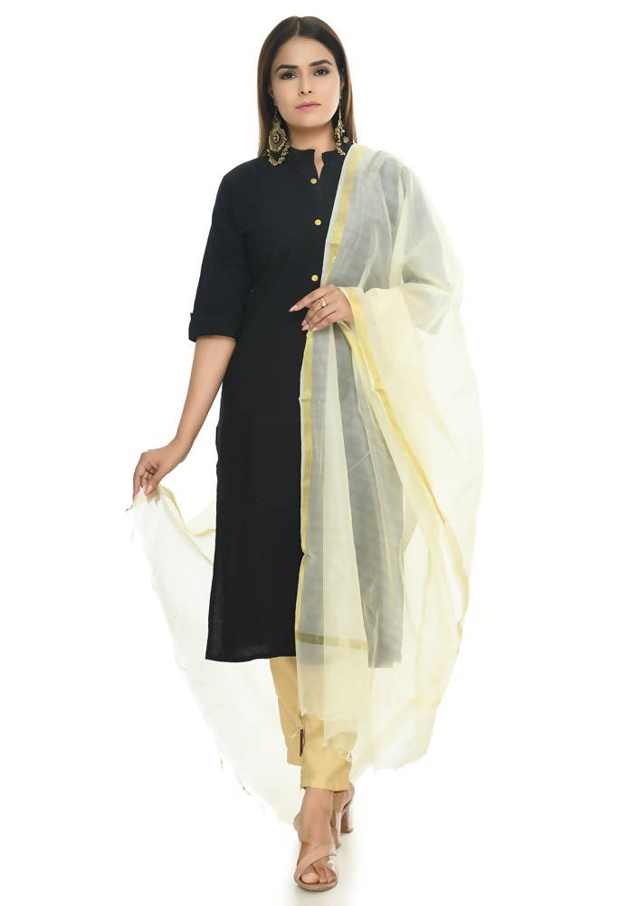 Mominos Fashion Off White Banarsi Piping Dupatta