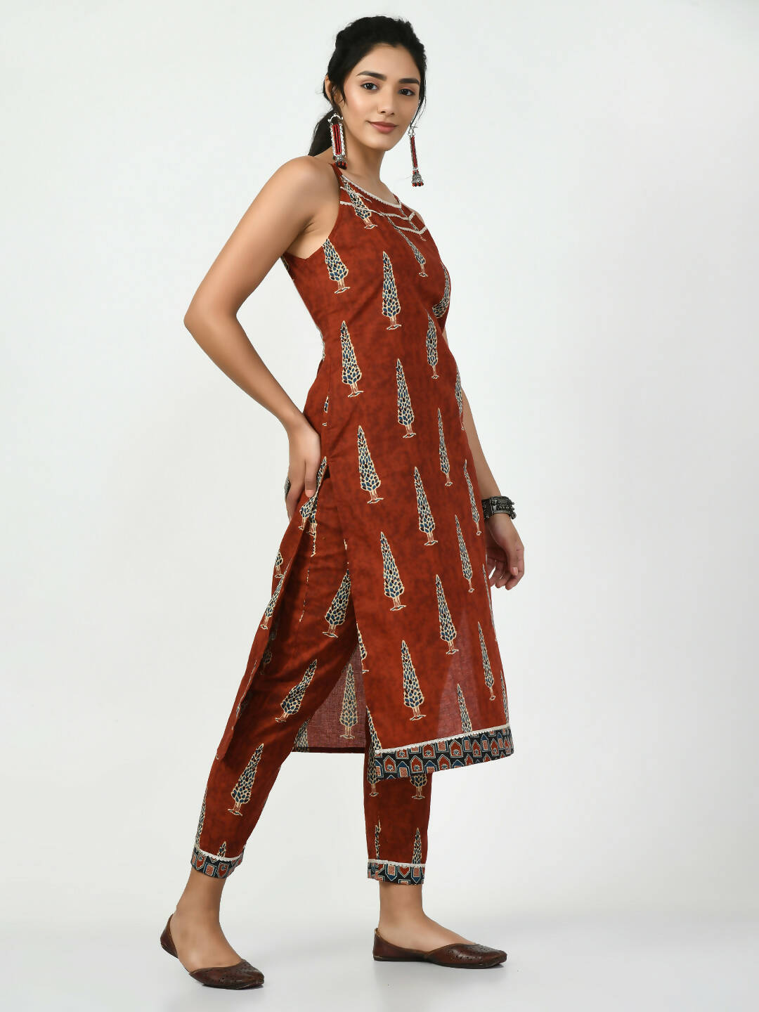 Myshka Women's Rust Straight Printed Kurta