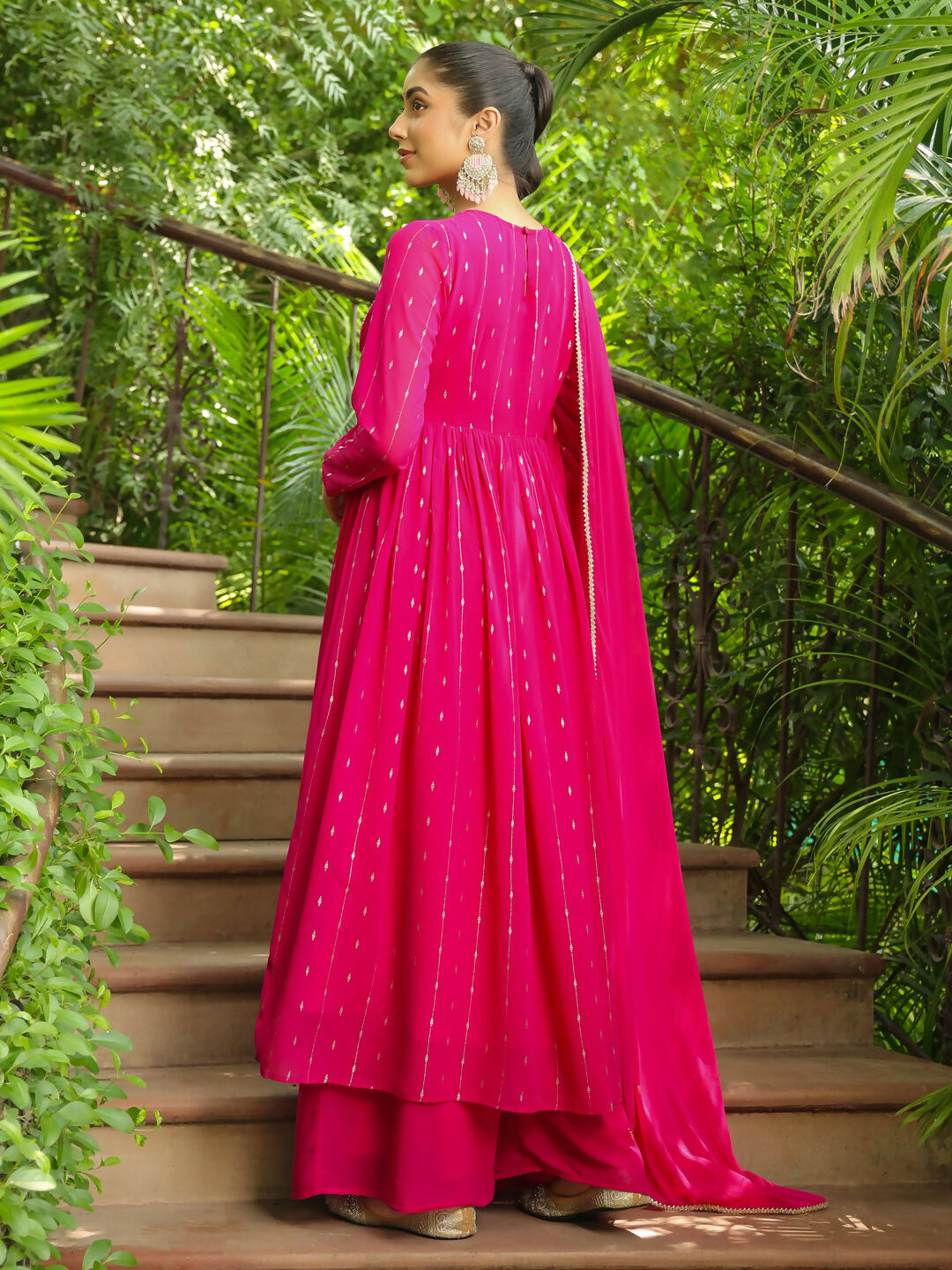 Janasya Pink Georgette Foil Print Kurta,Bottom & Dupatta 
