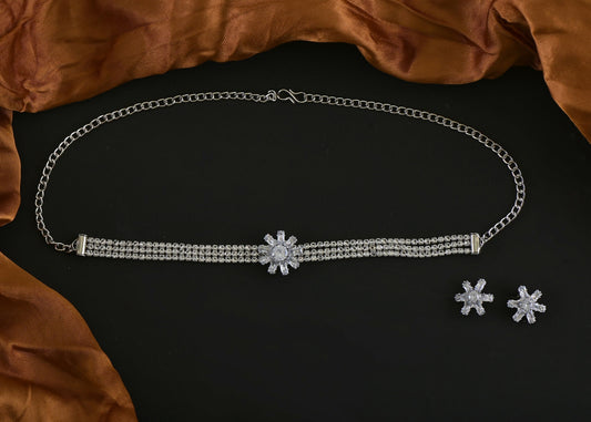 Joban Fashion Women Silver White Ad Necklace Set With Earrings 