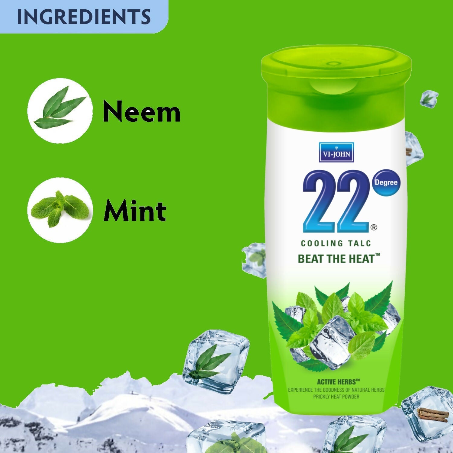 VI-JOHN 22 Degree Cooling Talc Beat the Heat Neem and Mint  Grab2Buy VI-JOHN Grab2Buy