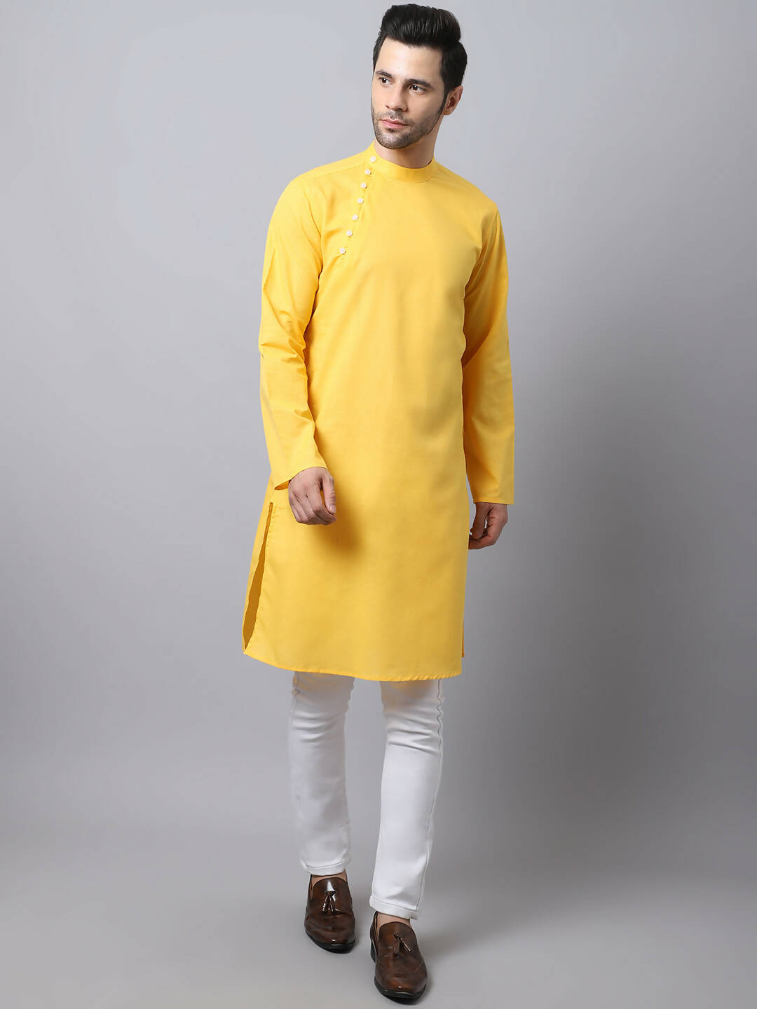 Even Apparels Yellow Pure Cotton Men's Kurta With Side Placket 