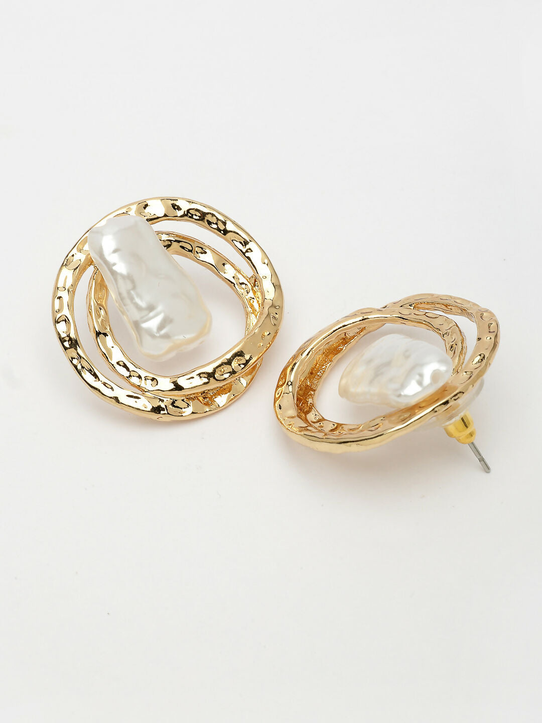 NVR Women's White & Gold-Polished Circular Shape Studs Earring 