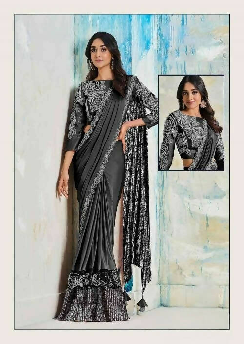 Lycra Saree With Stitched Blouse - Mohmanthan Royal