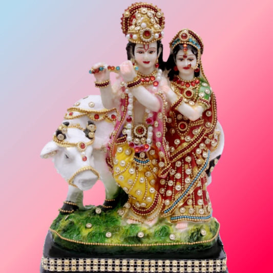Buji Craft Radha Krishna Cow Idol - Grab2buy