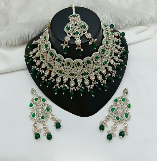 Joban Fashion Ruby Color Stone Work Necklace Set