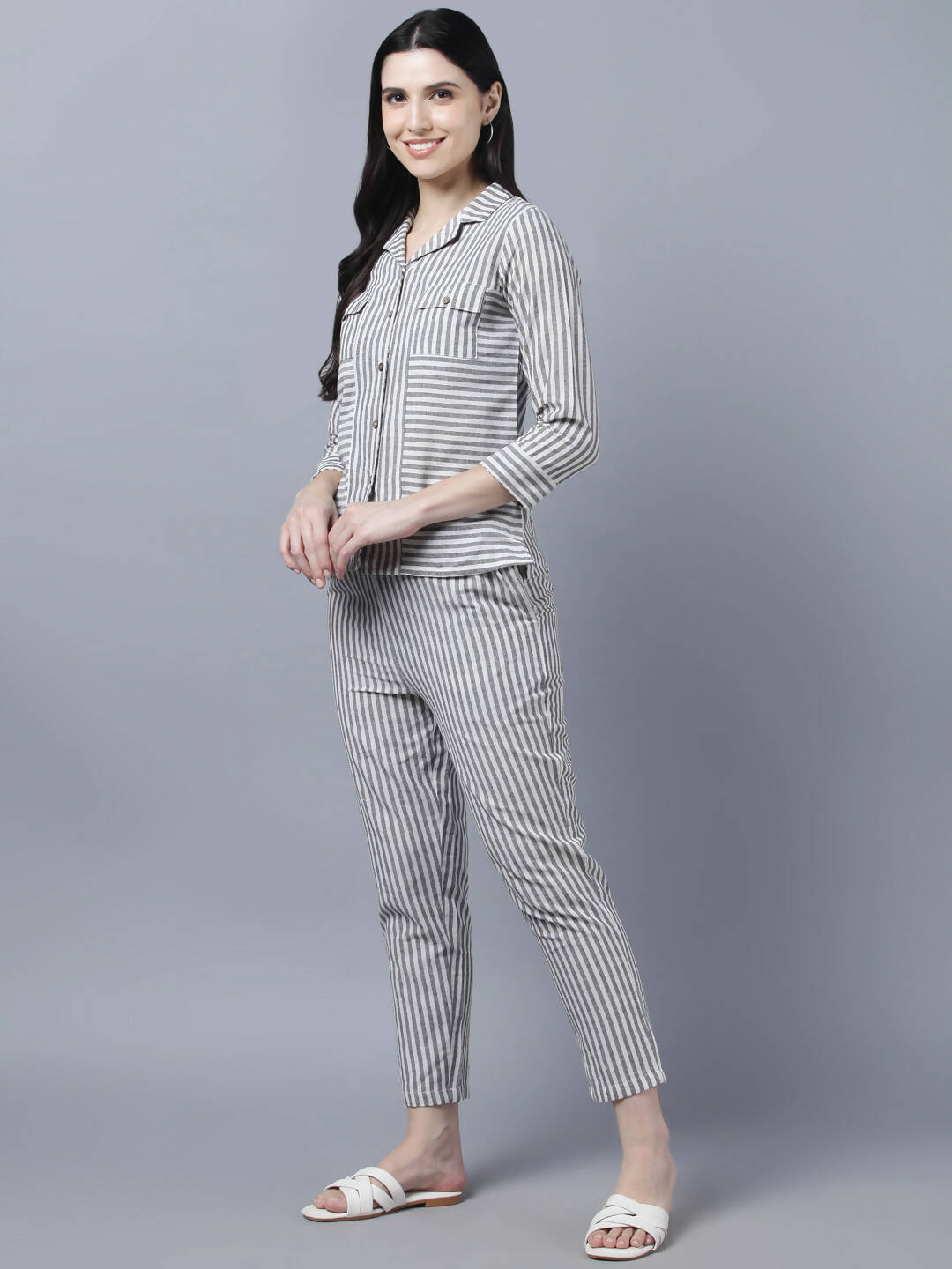 Myshka Stylish Grey 3/4 Sleeve Women's Cords Set
