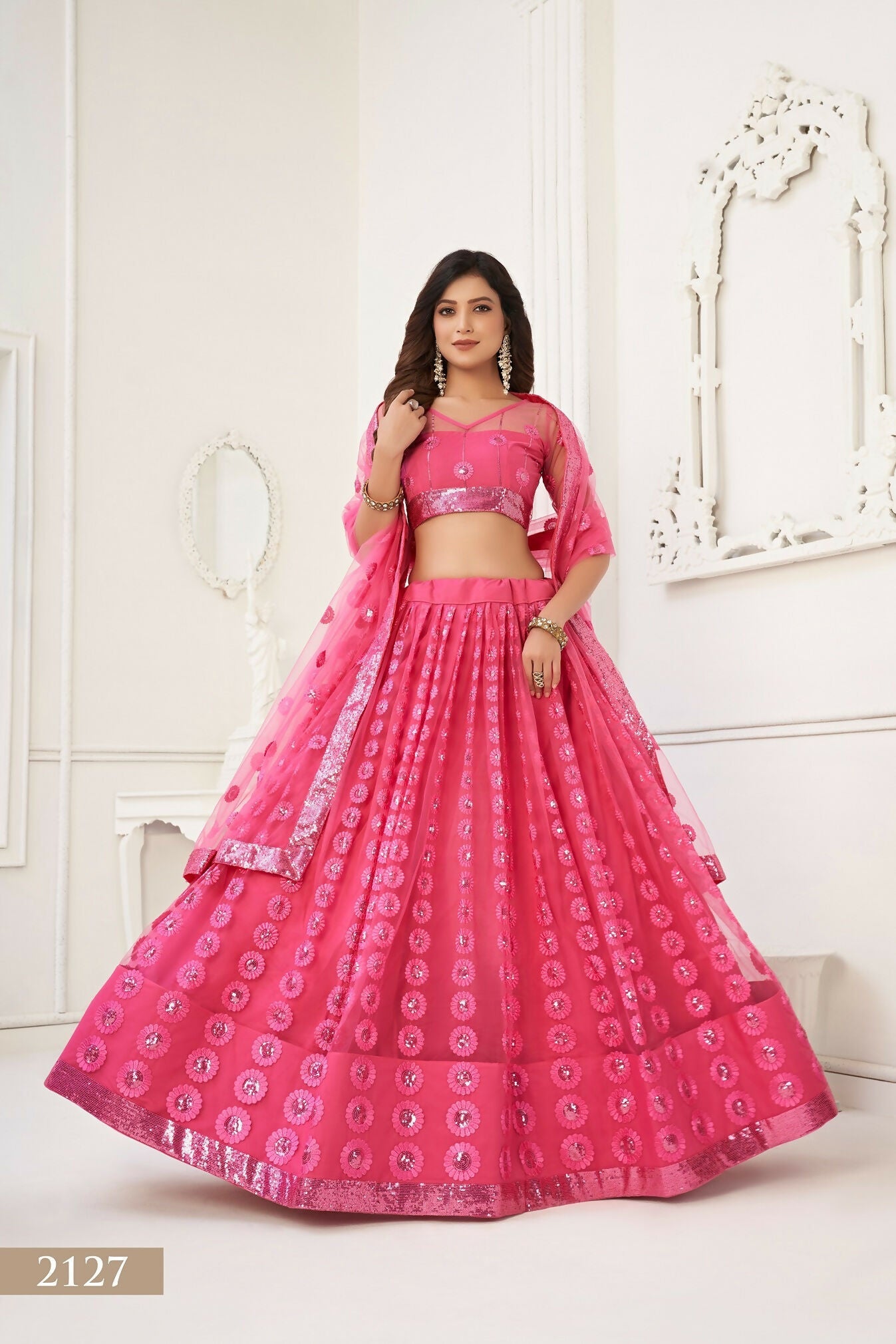 Eilara Women'S Pink Butterfly Net With Sequins And Embroidery Work Lehenga Choli For Party Wear