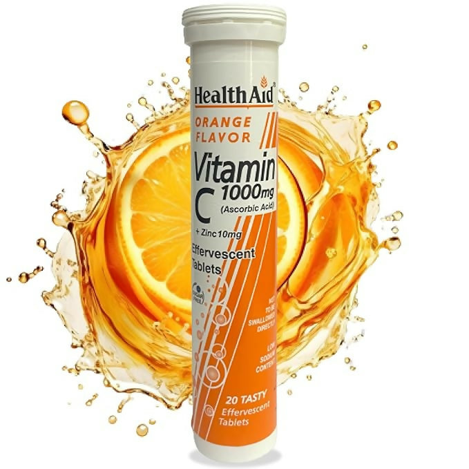 HealthAid Vitamin C 1000mg Orange Flavour with Zinc Effervescent Tablets 