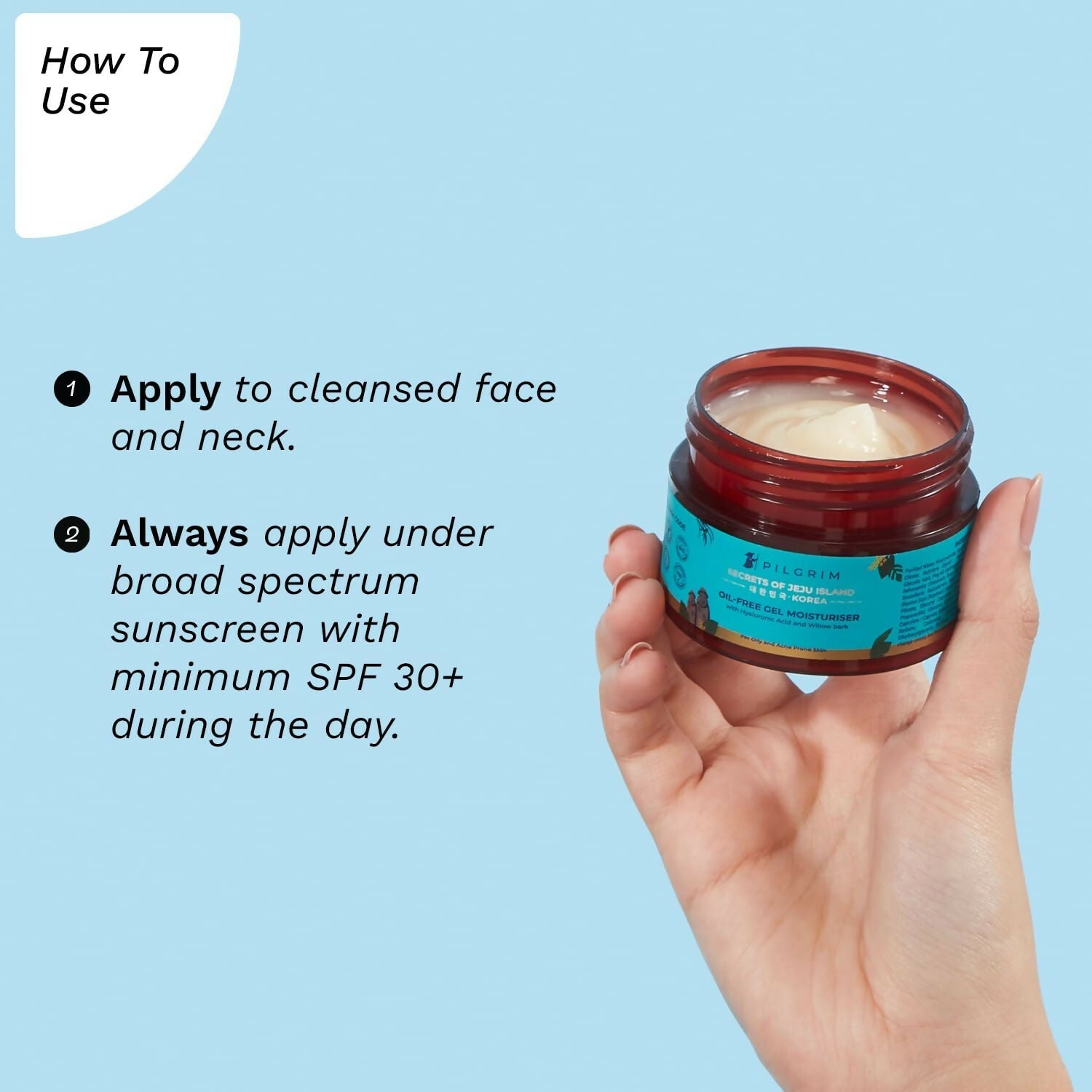 Pilgrim Korean Oil Free Gel Moisturizer with Hyaluronic Acid & Willow Bark Extracts, For Oily & Acne-Prone Skin - Korean Skin Care 