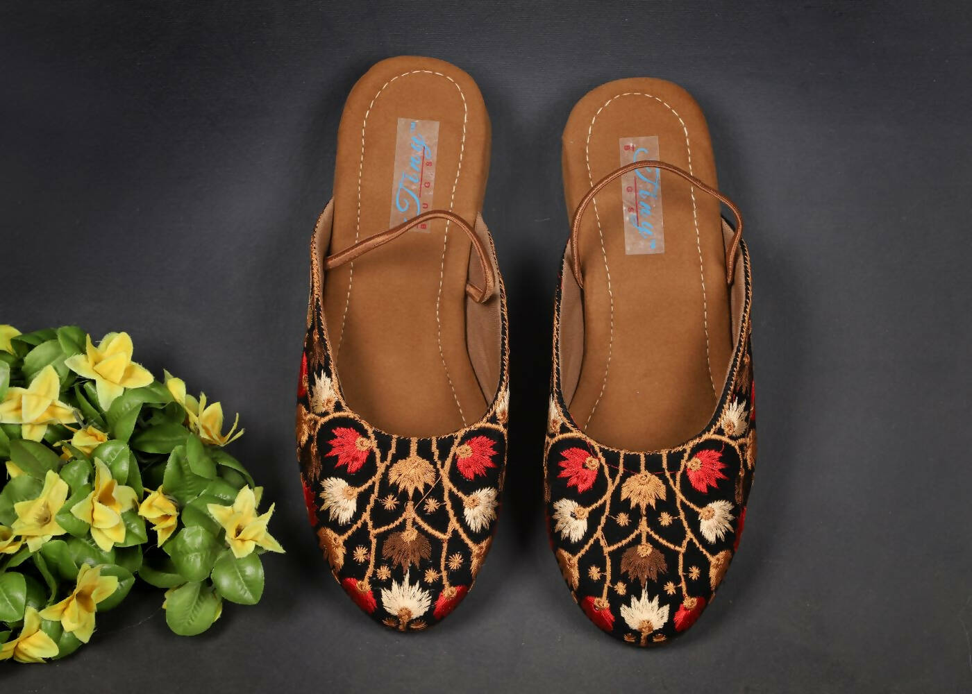 Tiny Bugs Girls Embroidered Strap Ethnic Mojaris - Black  Grab2Buy Tiny Bugs Grab2Buy