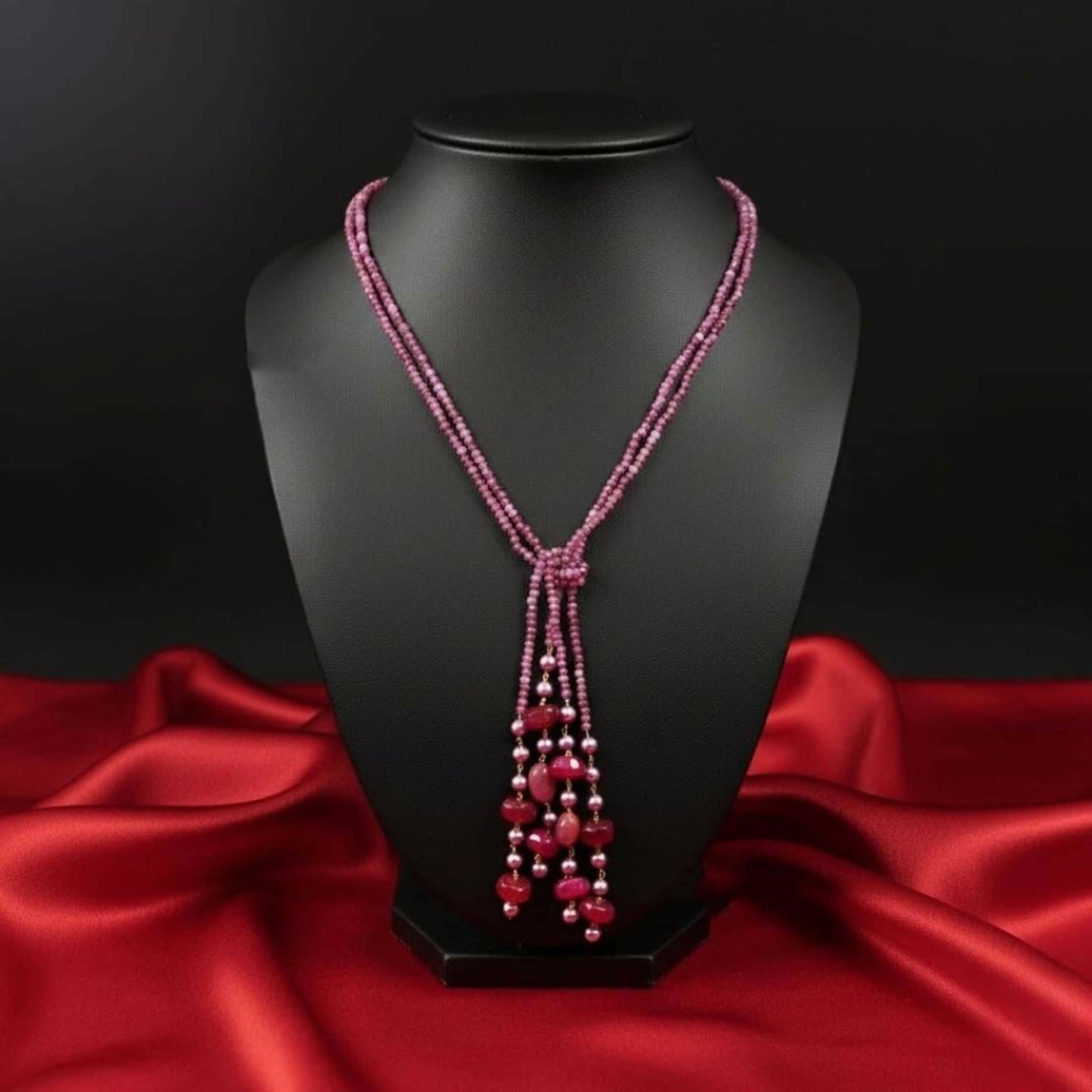 Joban Fashion Women Pink Adjustable 2-Line Long Beaded Statement Necklace