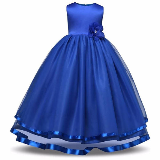 Asmaani Baby Girl's Royal Blue Color Satin A-Line Maxi Full Length Dress (AS-DRESS_22062) - Grab2buy