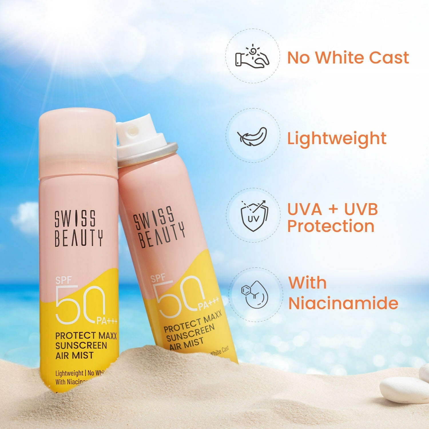 Swiss Beauty Protect Maxx Sunscreen Air Mist With SPF 50 PA+++ 