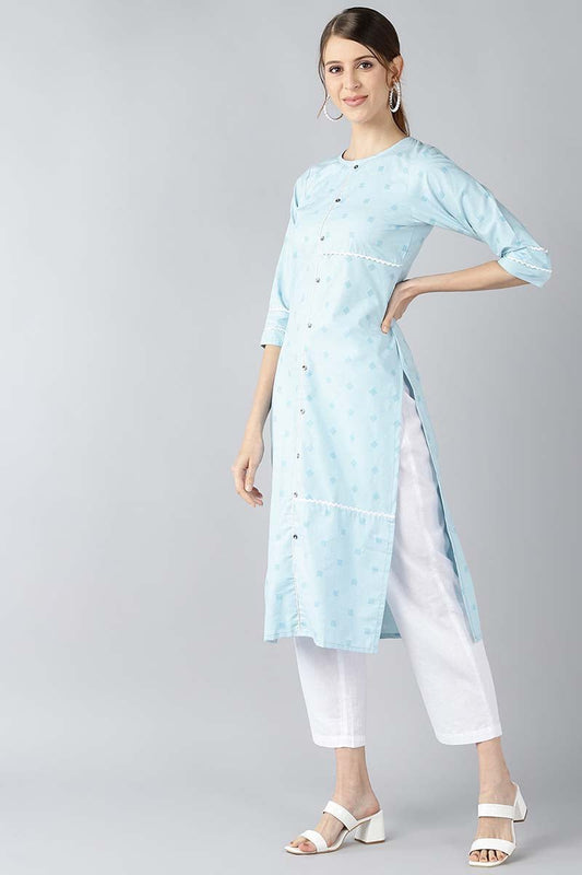 Ahika Women Blue Floral Printed Kurta