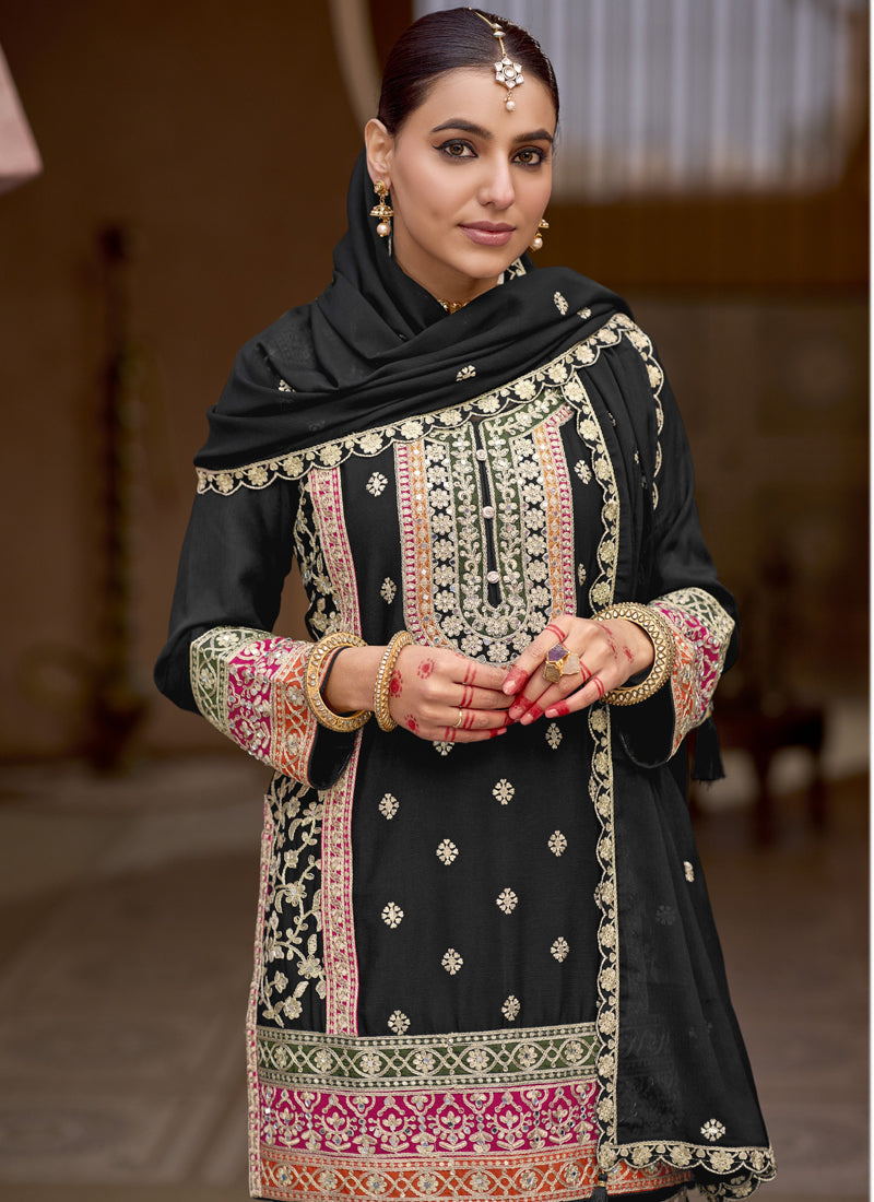 Vegaa Fashion Black Chinon Silk Embroidered Sharara Suit  Grab2Buy Vegaa Fashion Grab2Buy