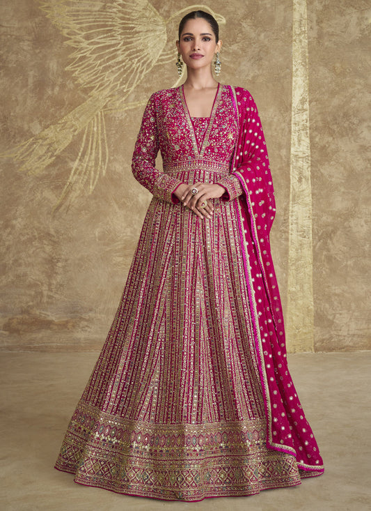 Vegaa Fashion Pink Real Georgette Embroidered Anarkali Suit | Grab2Buy